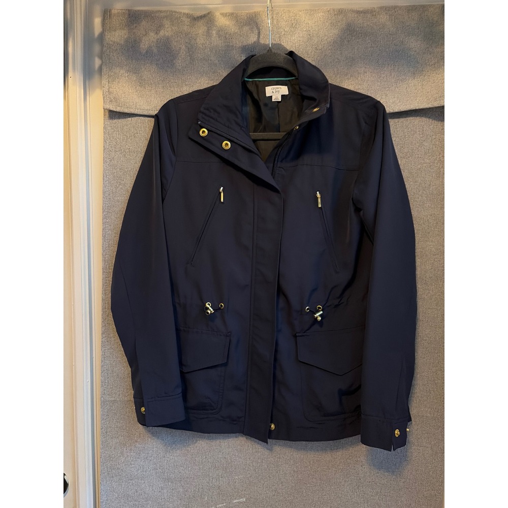 Crown & Ivy Navy Blue Utility Jacket Gold Hardware XS Women Navy Field Coat